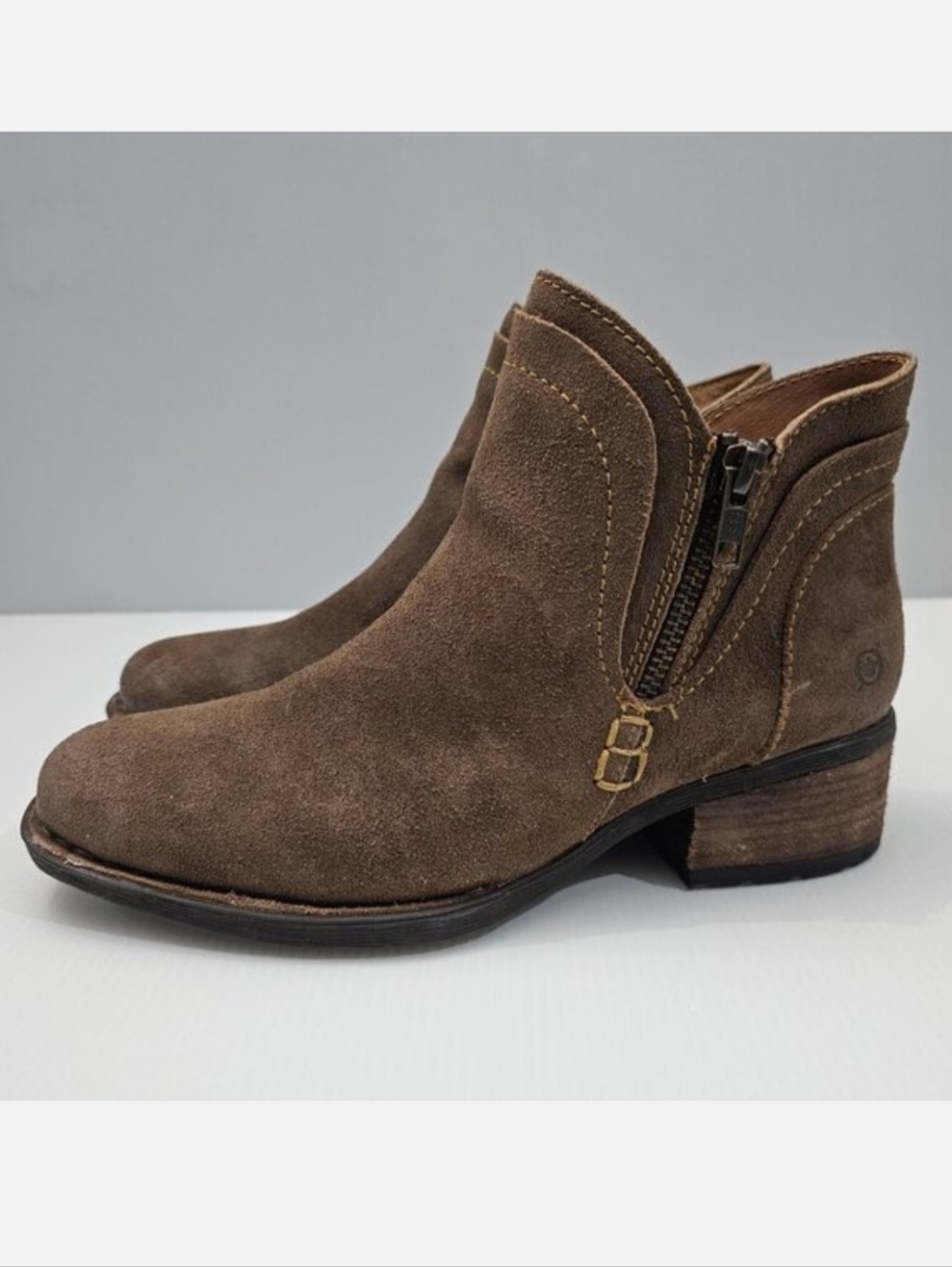 Born Malta II Ankle Bootie Womens 8.5 Brown Suede Distressed Western Cowboy